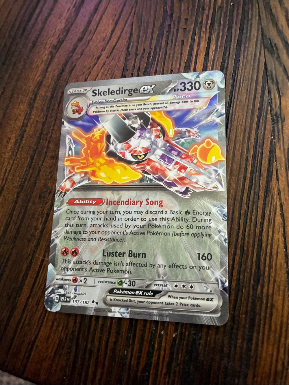 Pokemon Skeledirge ex Holo Card - Silver, Red, Orange, Yellow